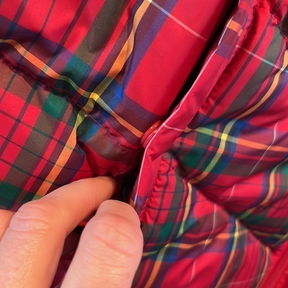 Red preppy classic plaid down filled NWT lands End zip puffer vest size 3XP - Picture 3 of 10